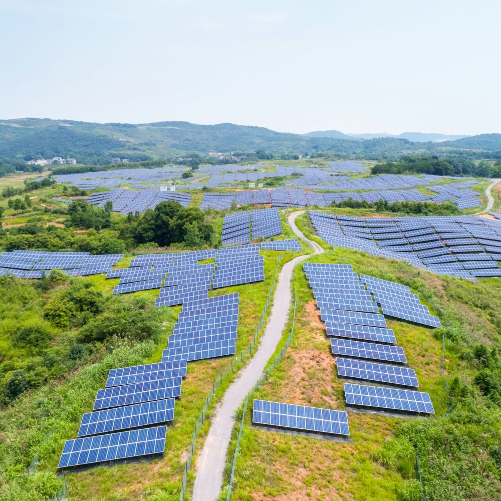 aerial view of hillside solar energy